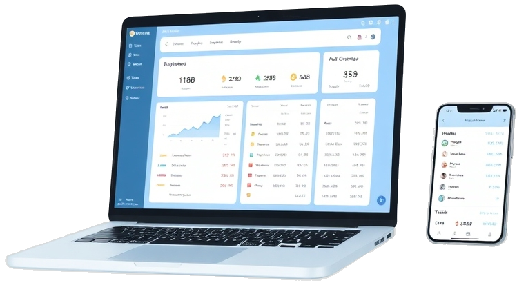 Plataforma de pagamentos sendo usada em um smartphone e laptop